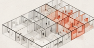 3D floor plan showing affected units
